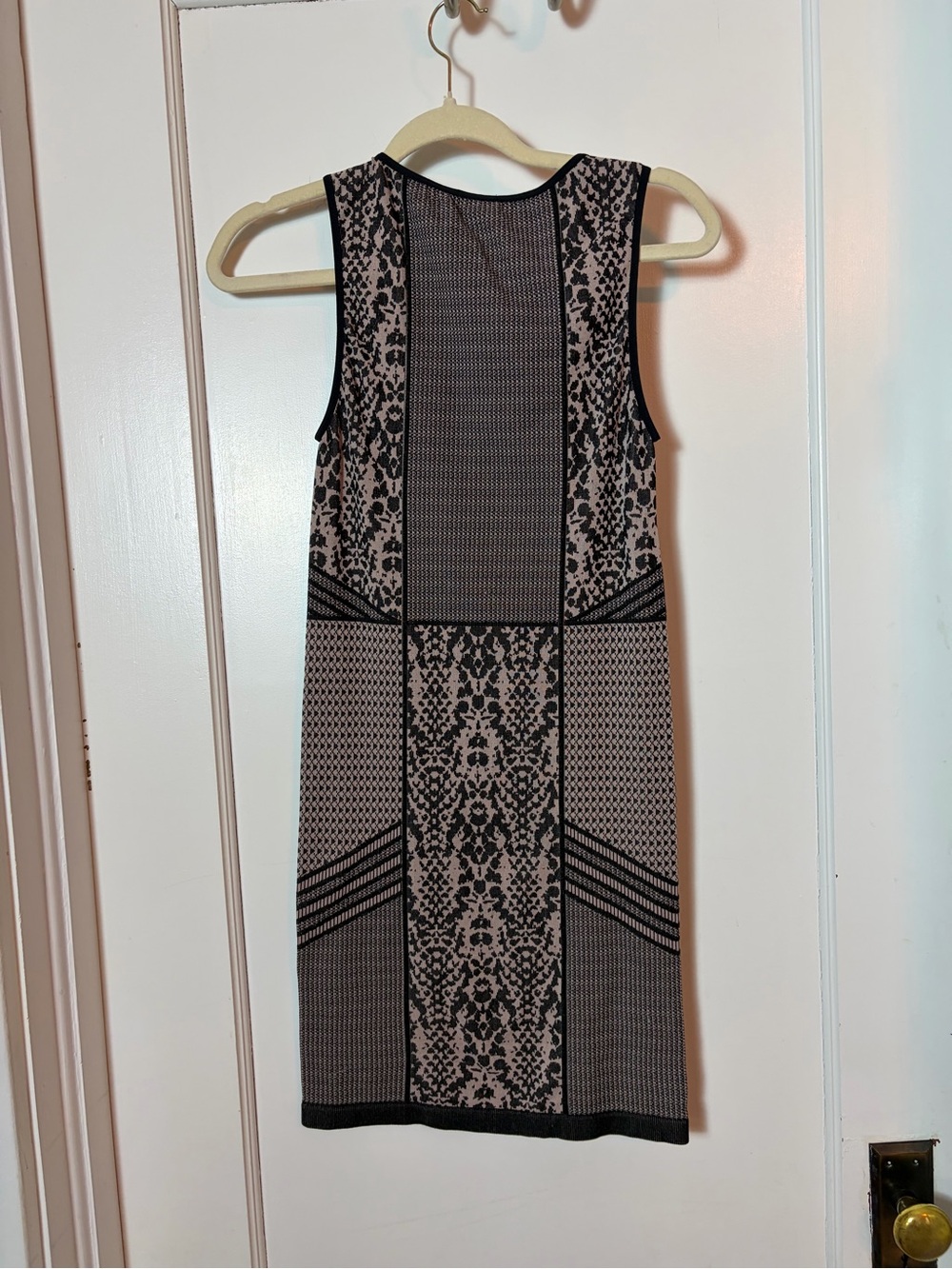 bebe Body Con Black and Taupe Sleeveless Knit Midi Dress with Keyhole - Picture 3 of 7